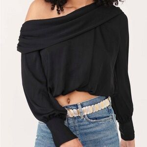 FREE PEOPLE Off-Shoulder Black Blouse SIZE XS NEVER WORN!!